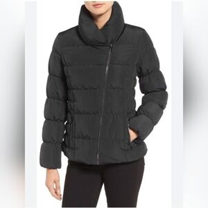 Kenneth Cole- Black Womens Puffer Coat Down Filled Silver Zippers Neutral Sz.M